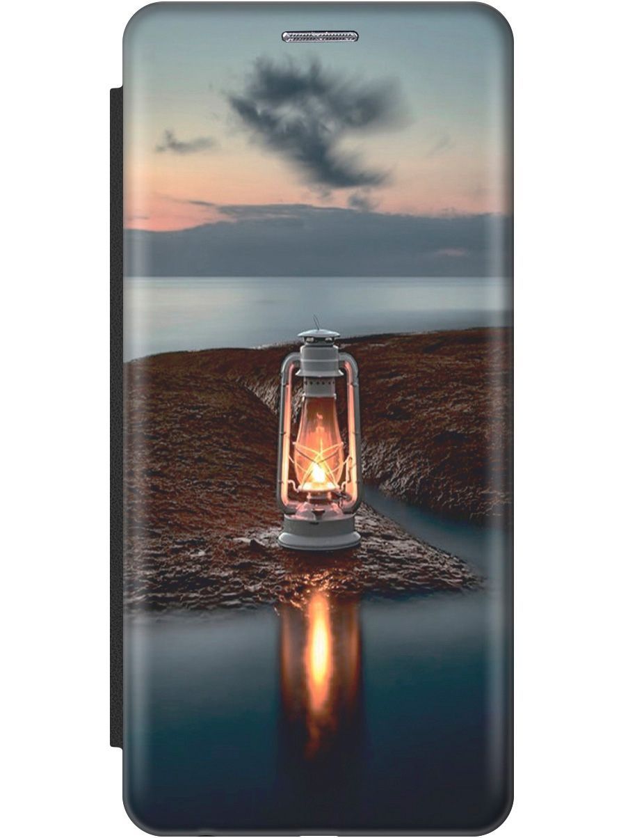 

Чехол-книжка на realme C21 "Фонарь на берегу" черный, Оранжевый;серый, 9355