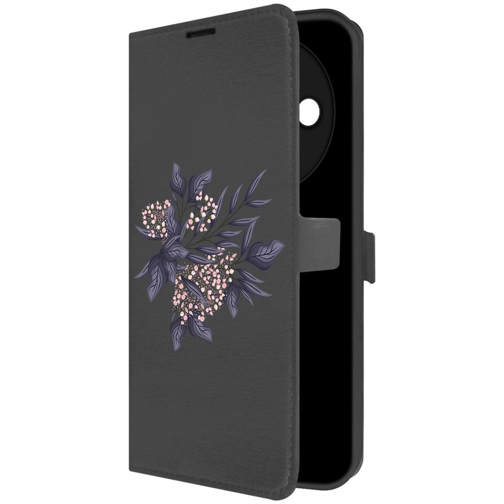

Чехол-книжка Krutoff Eco Book для Xiaomi Redmi A3 Розовые бутоны (черный)