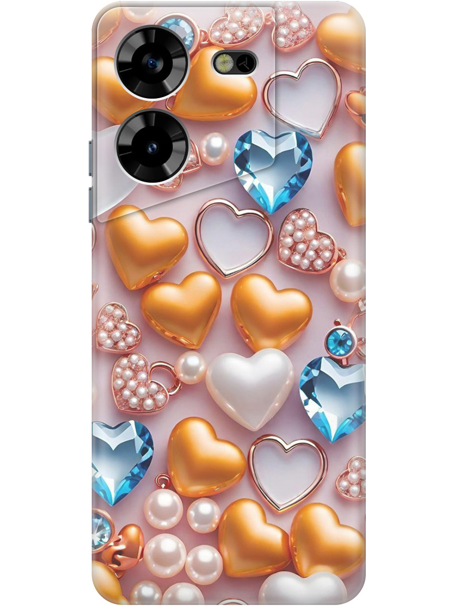 

Силиконовый чехол на Tecno Pova 5 с принтом "Украшения и сердечки", Прозрачный;белый;золотистый;голубой, 772627591
