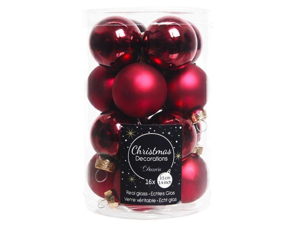 

Стеклянные шары ДЕЛЮКС МИНИ матовые и глянцевые, бордовый, 35 мм, 16 шт., Winter Deco, 10392
