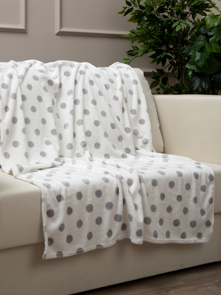Плед детский TexRepublic Absolute flannel 110х140 покрывало горох серый с белым