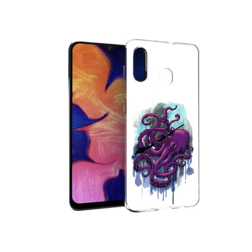 

Чехол MyPads Tocco для Samsung Galaxy A30 фиолетовый осьминог (PT126700.499.658), Прозрачный, Tocco