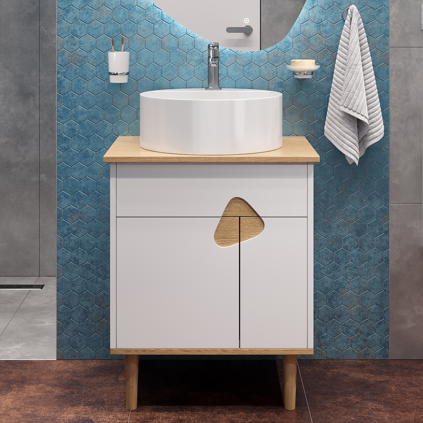 

Тумба с раковиной VOQ Sense 60 ultra white oak, Белый;коричневый, Sense 60 ultra white oak