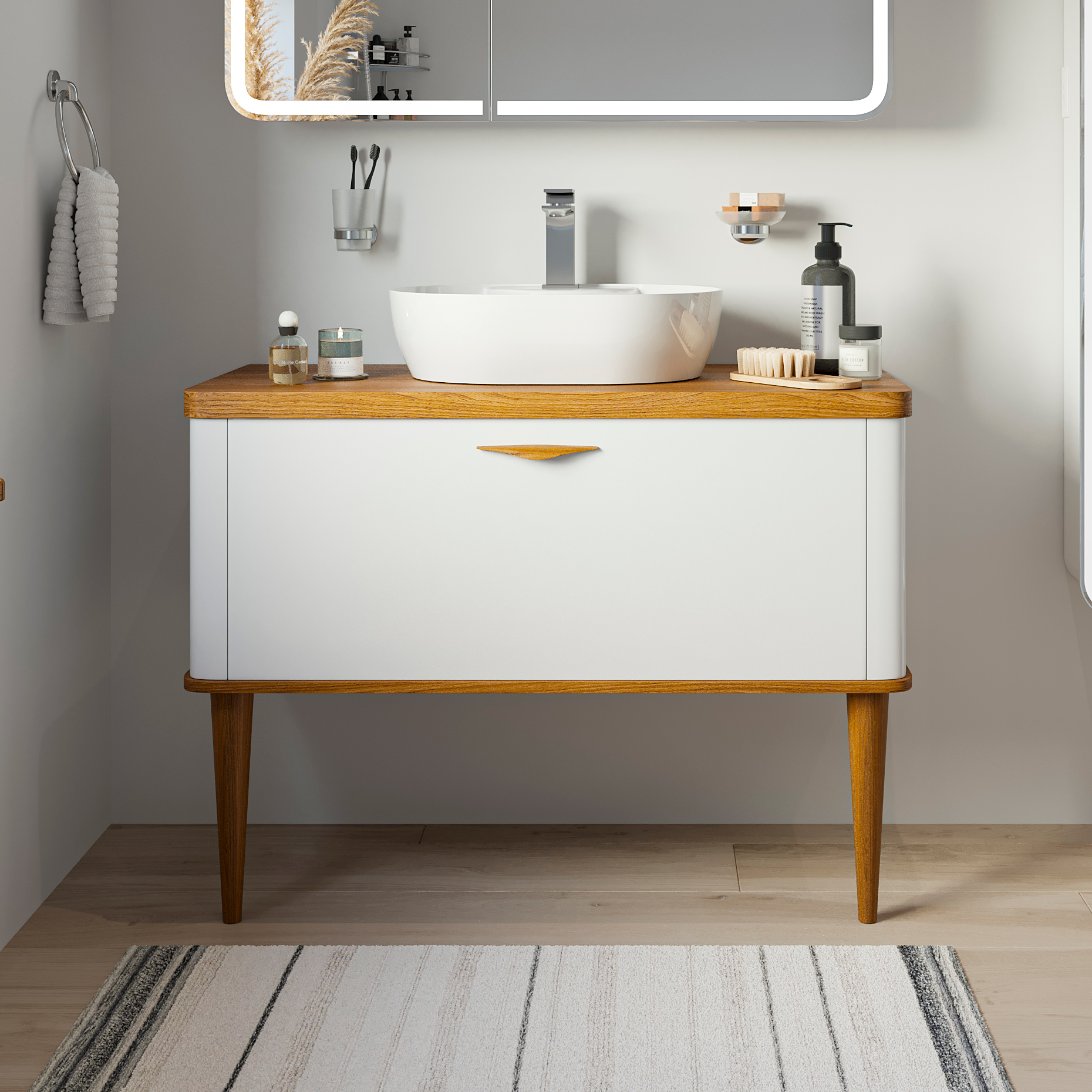 

Тумба с раковиной VOQ Maestro 100 ultra white walnut, Коричневый;белый, Maestro 100 ultra white walnut