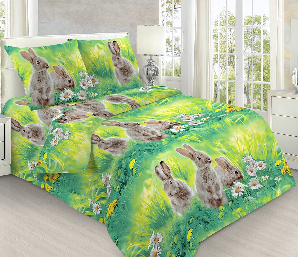 фото Простыня mercury home кролики 1.5 сп 145x214 бязь