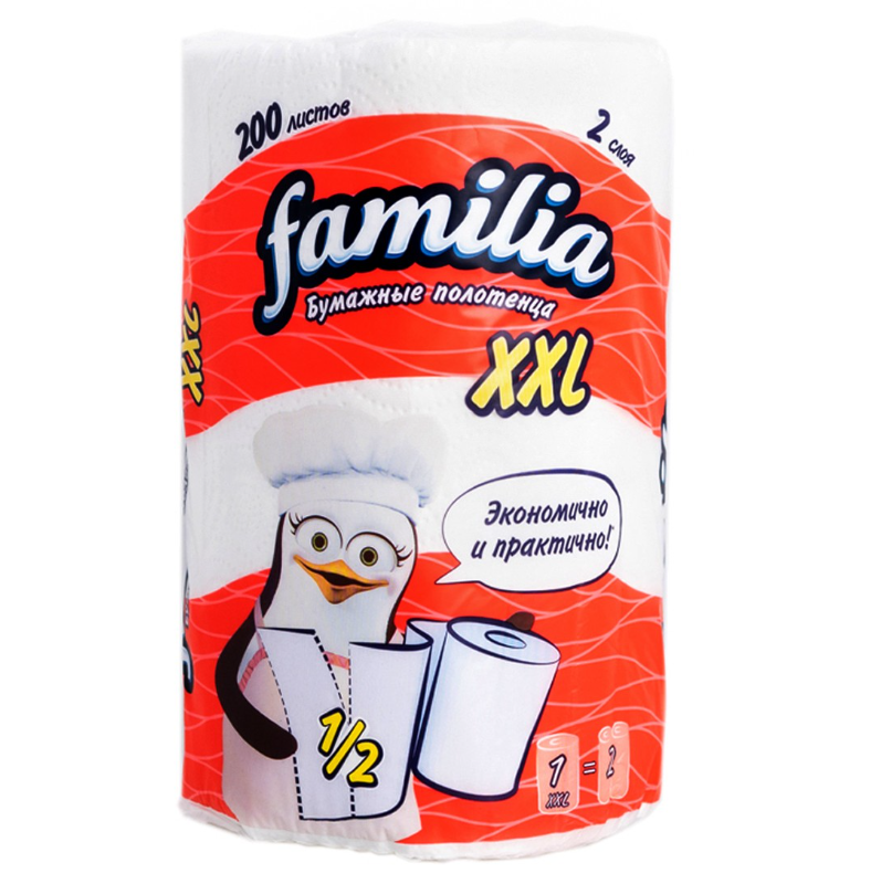 

Полотенце бумажное FAMILIA XXL 2слоя, 1 шт, Белый