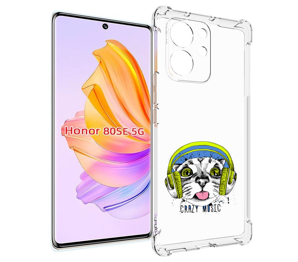 Чехол MyPads кошка в наушниках рисунок для Honor 80 SE