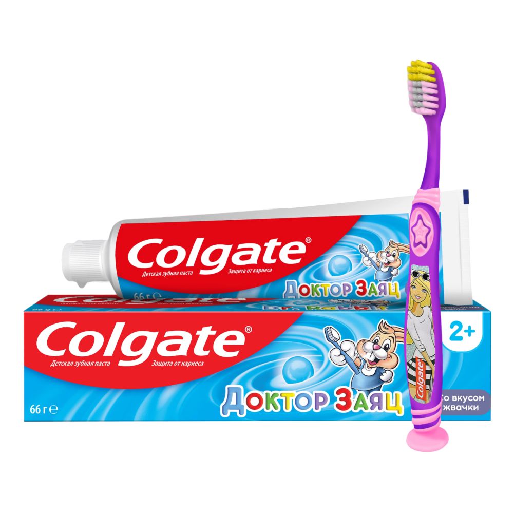 Набор детский Colgate зубная паста Доктор Заяц жвачка 50мл+зубная щетка Barbie 5
