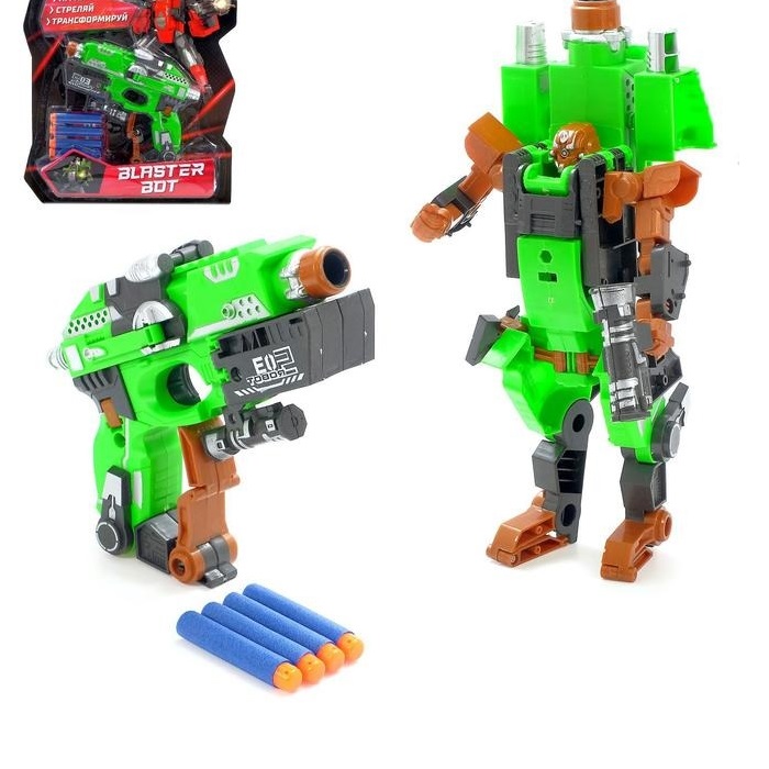 фото Бластер титан, трансформируется, стреляет мягкими пулями, зелёный woow toys