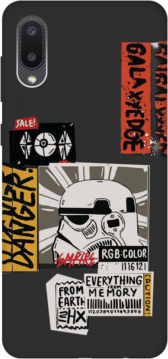

Матовый чехол на Samsung Galaxy A02 "Stormtrooper Stickers" черный, Черный;белый, 8402