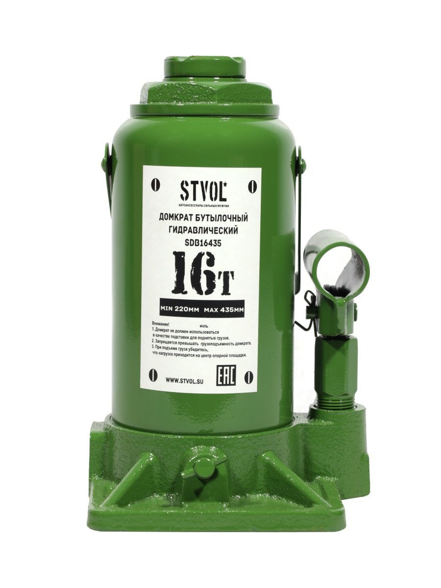 

Домкрат бутылочный STVOL, 16т (220-435 мм), SDB16435, Зеленый