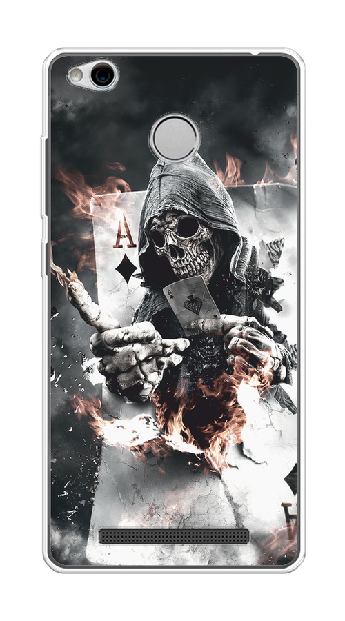 

Чехол на Xiaomi Redmi 3 Pro (3S) "Карты черепа в капюшоне", Белый;серый, 30950-1