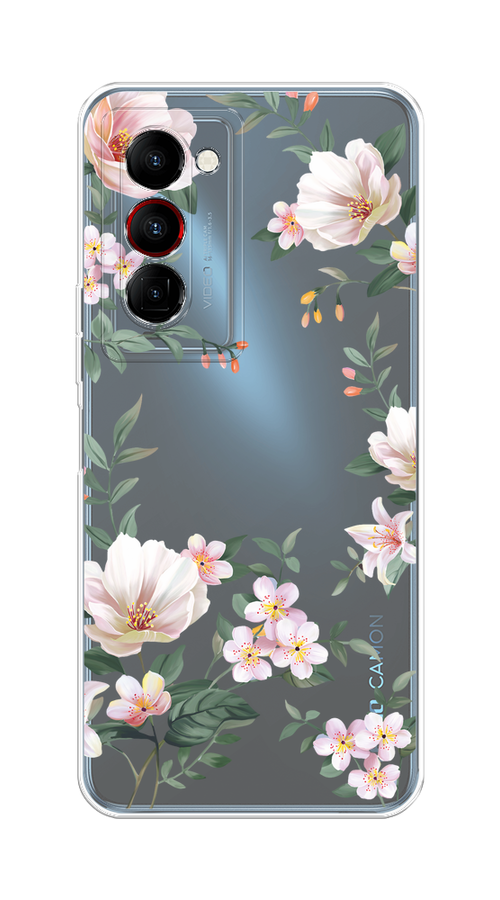 

Чехол на Tecno Camon 18 Premier "Beautiful white flowers", Бежевый;зеленый, 300850-1