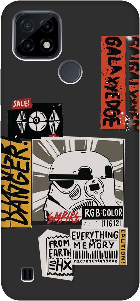 

Матовый чехол на realme C21 "Stormtrooper Stickers" черный, Черный;белый, 8585