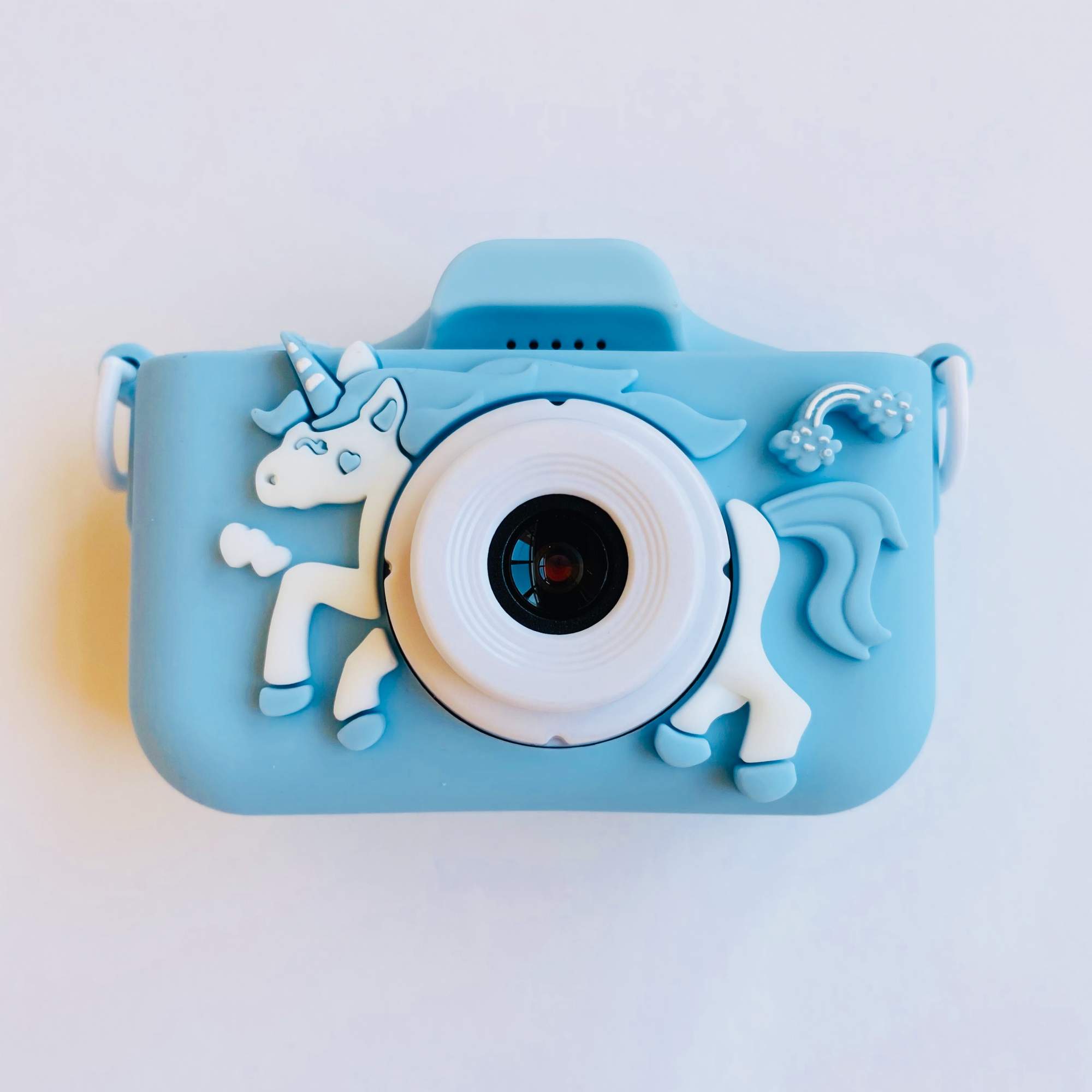 Детский цифровой фотоаппарат 48Mpx с играми и селфи камерой для мальчика Единорог голубой