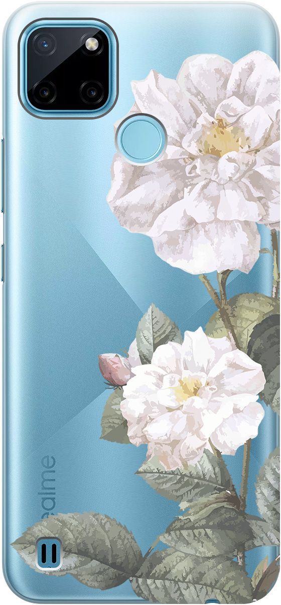 

Силиконовый чехол на Realme C21Y "White Rose" прозрачный, Прозрачный;черный, 5647