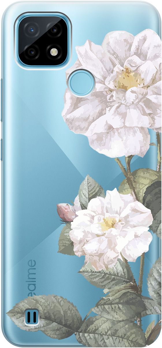 

Силиконовый чехол на realme C21 "White Rose" прозрачный, Прозрачный;черный, 5334