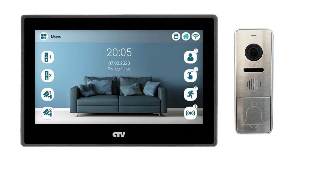 Комплект видеодомофона CTV-M5702 (черный) и CTV-D4004 (серебро)