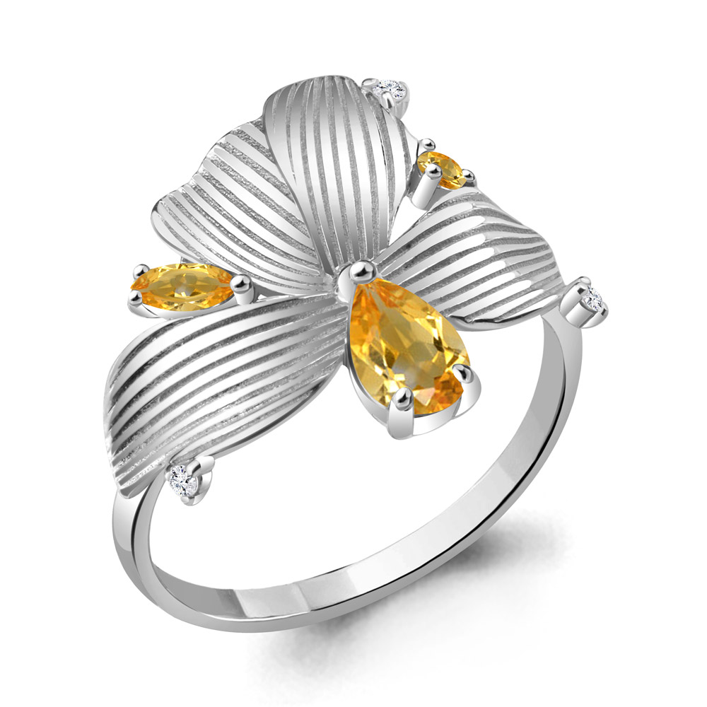 Кольцо из серебра с цитрином\фианитом Aquamarine Aquamarine 6931506А_925_р р. 17