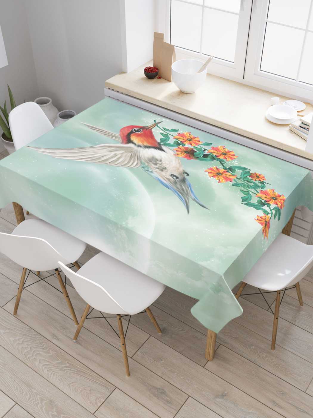

Скатерть прямоугольная JoyArty "Птица несет веточку" из оксфорда, 180x145 см, Голубой, Птица несет веточку