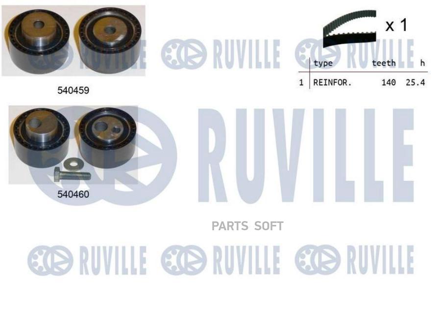 

Комплект Грм Citroen Berlingo/Partner 1.9 (2 Ролика+ Ремень 140x25,4 ) 1996=> Ruville арт.