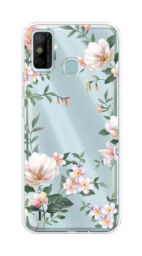 

Чехол на Tecno Spark 6 Go "Beautiful white flowers", Бежевый;зеленый, 300250-1