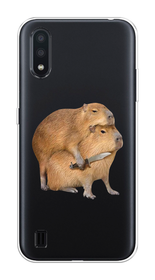

Чехол на Samsung Galaxy A01 "Капибара с ножом", Бежевый, 29550-1