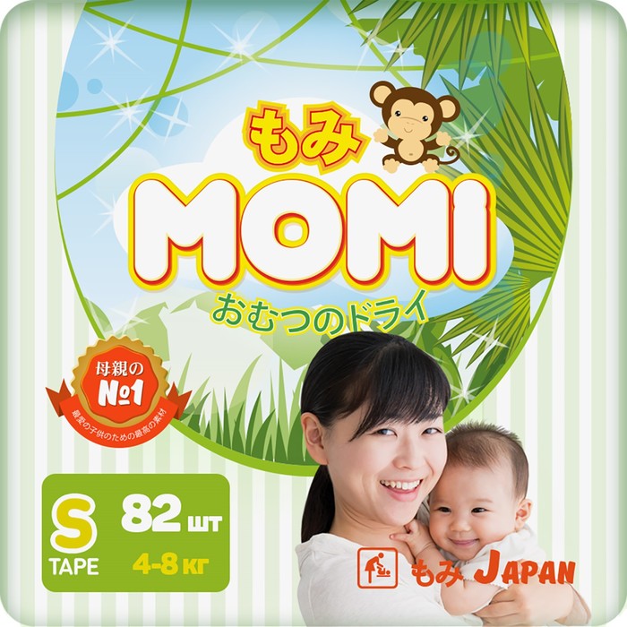 

Подгузники MOMI S (4-8 кг), 82 шт