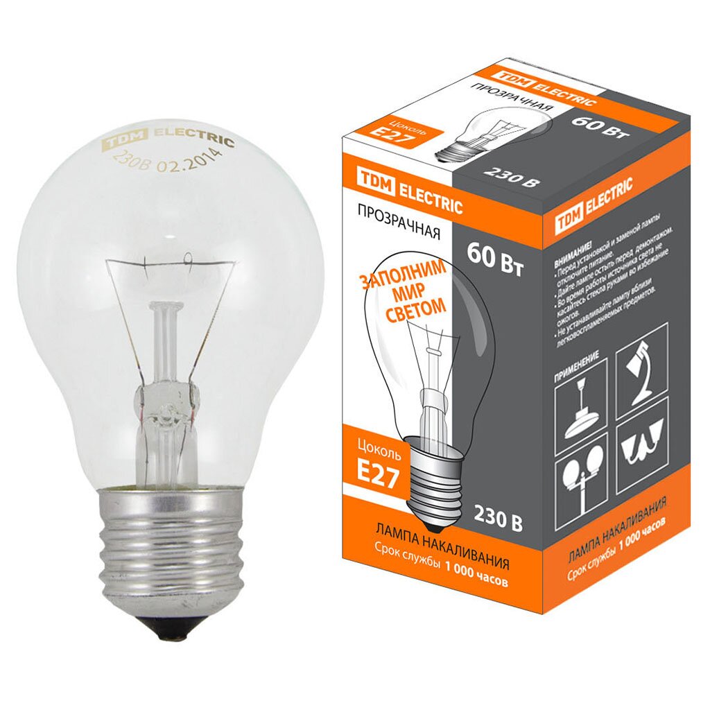 Лампа накаливания E27, 60 Вт, груша/гриб, TDM Electric, SQ0332-0036
