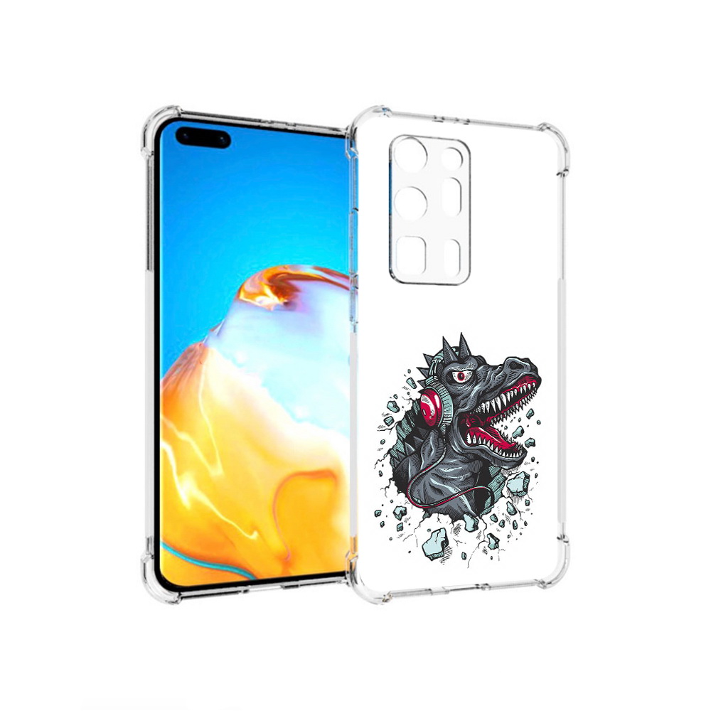 

Чехол MyPads Tocco для Huawei P40 Pro+ Нарисованный динозавр в наушниках, Прозрачный, Tocco