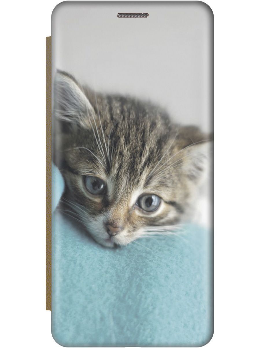 

Чехол-книжка на Realme C25 "Котенок на пледе" золотистый, Белый;голубой, 8211