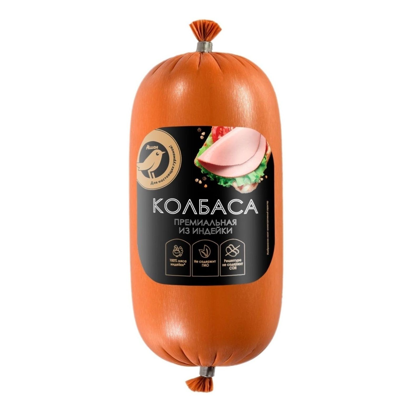 

Колбаса вареная АШАН Золотая птица из индейки 400 г