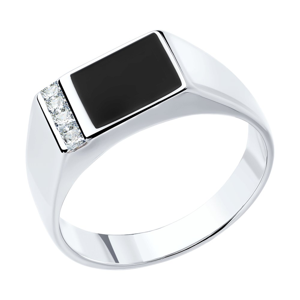 фото Кольцо печатка из серебра с фианитом р. 16,5 sokolov 94010434