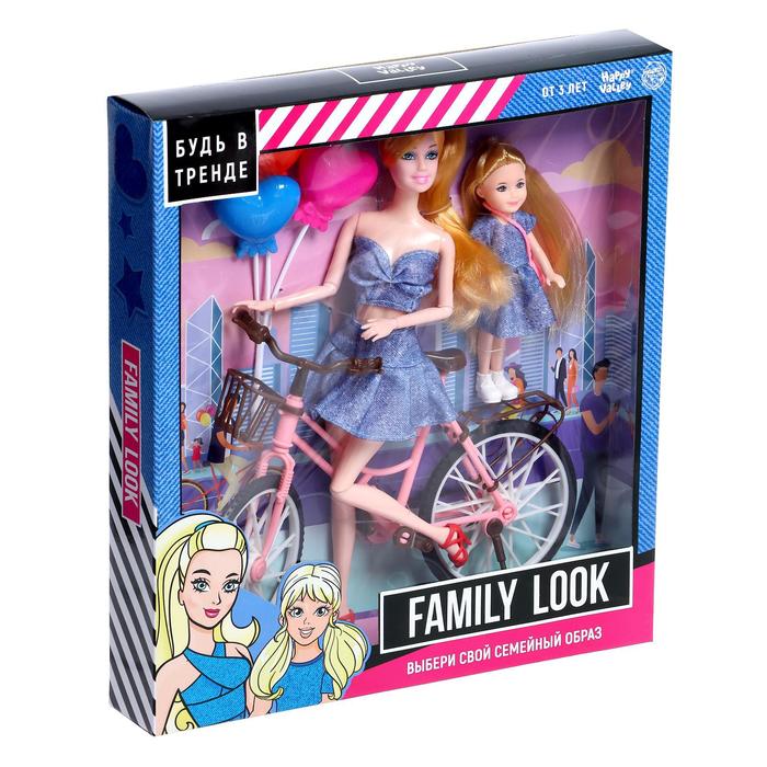 фото Кукла с дочкой family look на велосипеде, джинс happy valley