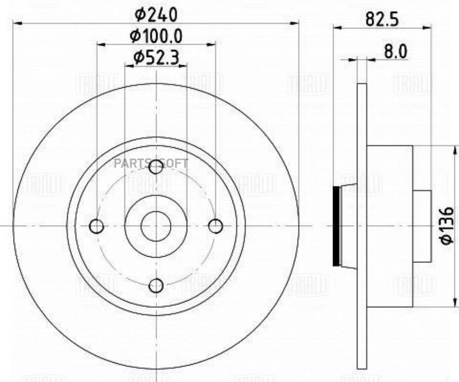 

TRIALLI Диск тормозной задний d=240 без подшипника 1шт
