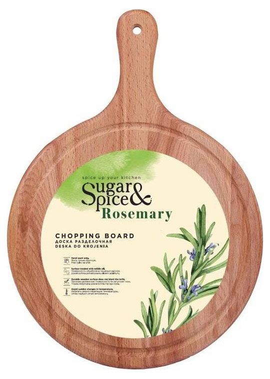 Разделочная доска Sugar&Spice Rosemary круглая с ручкой деревянная d 35 см