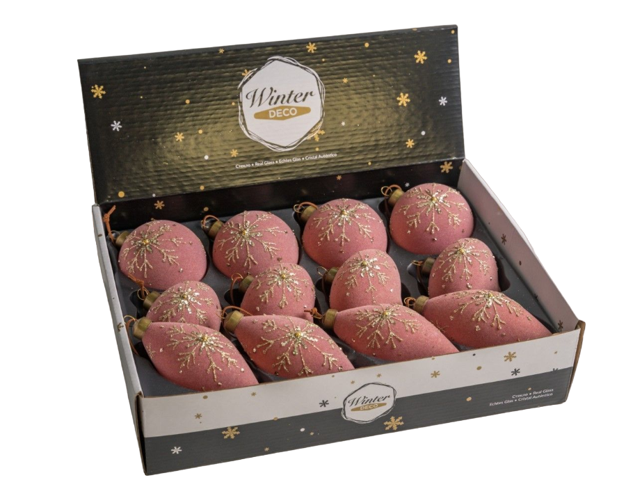 

Шар на ель Winter Deco Стеклянный 19039-23273 8-12 см 12 шт. розовый, 19039-23273