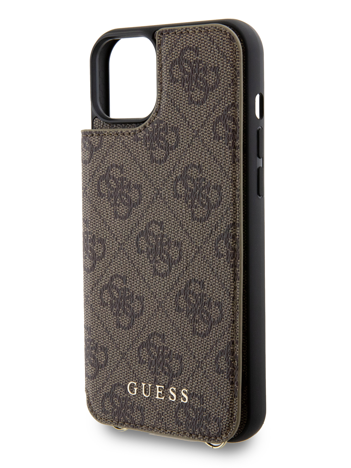 Чехол Guess для iPhone 14 Plus с ремешком и карманом для карт, коричневый