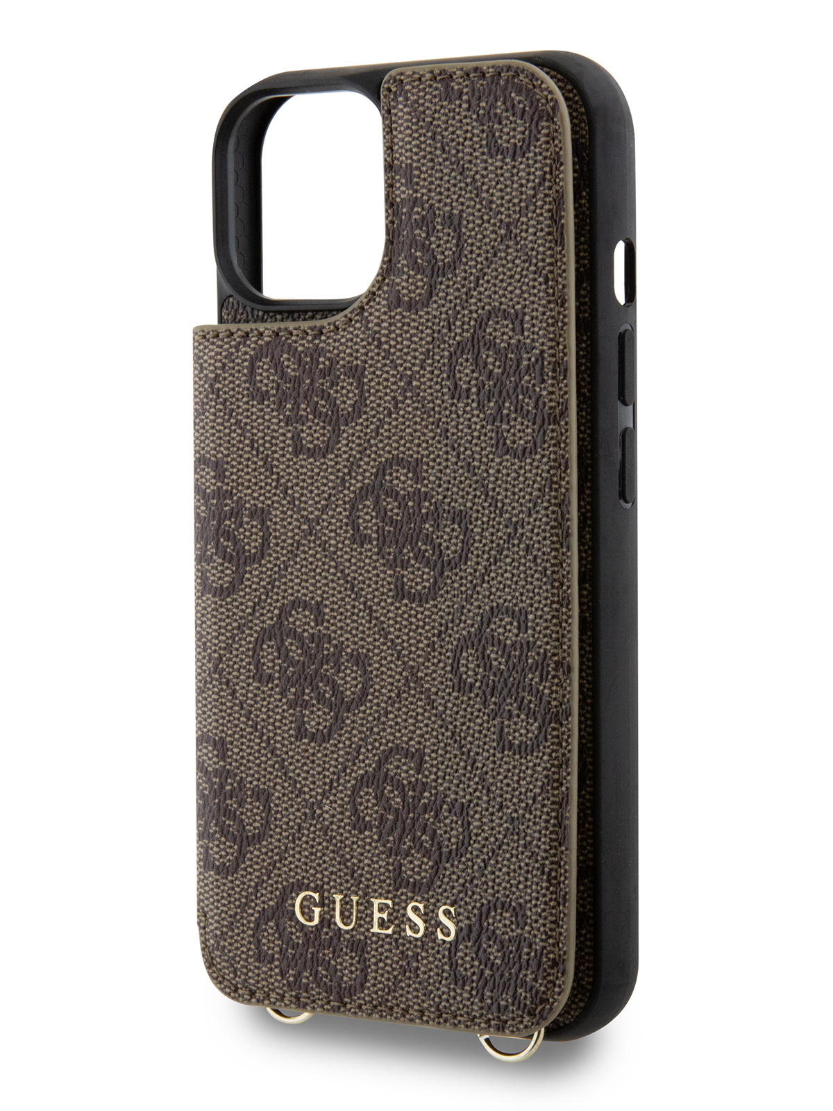 

Чехол Guess для iPhone 14 с ремешком и карманом для карт коричневый, Crossbody PU