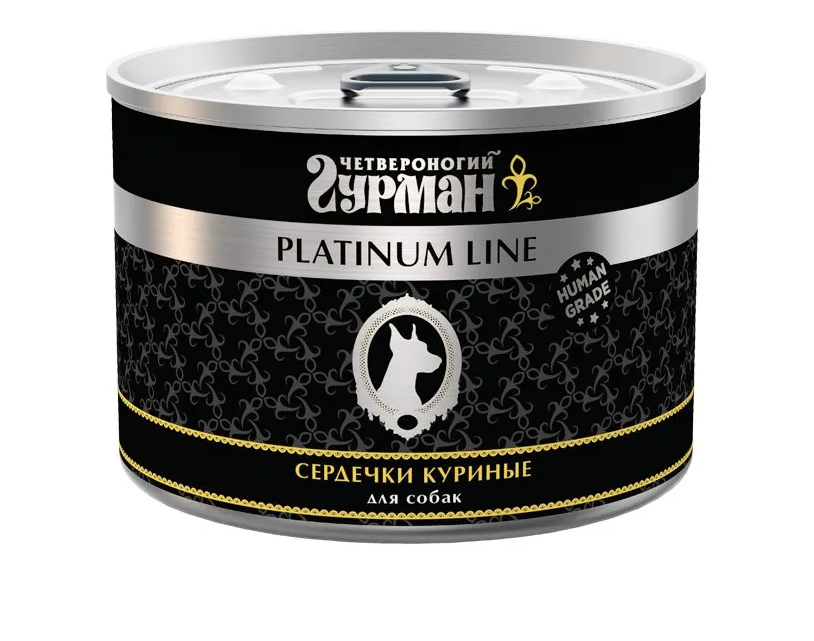 

Влажный корм для собак Четвероногий гурман Platinum line, сердечки куриные, 525 гр., Platinum line