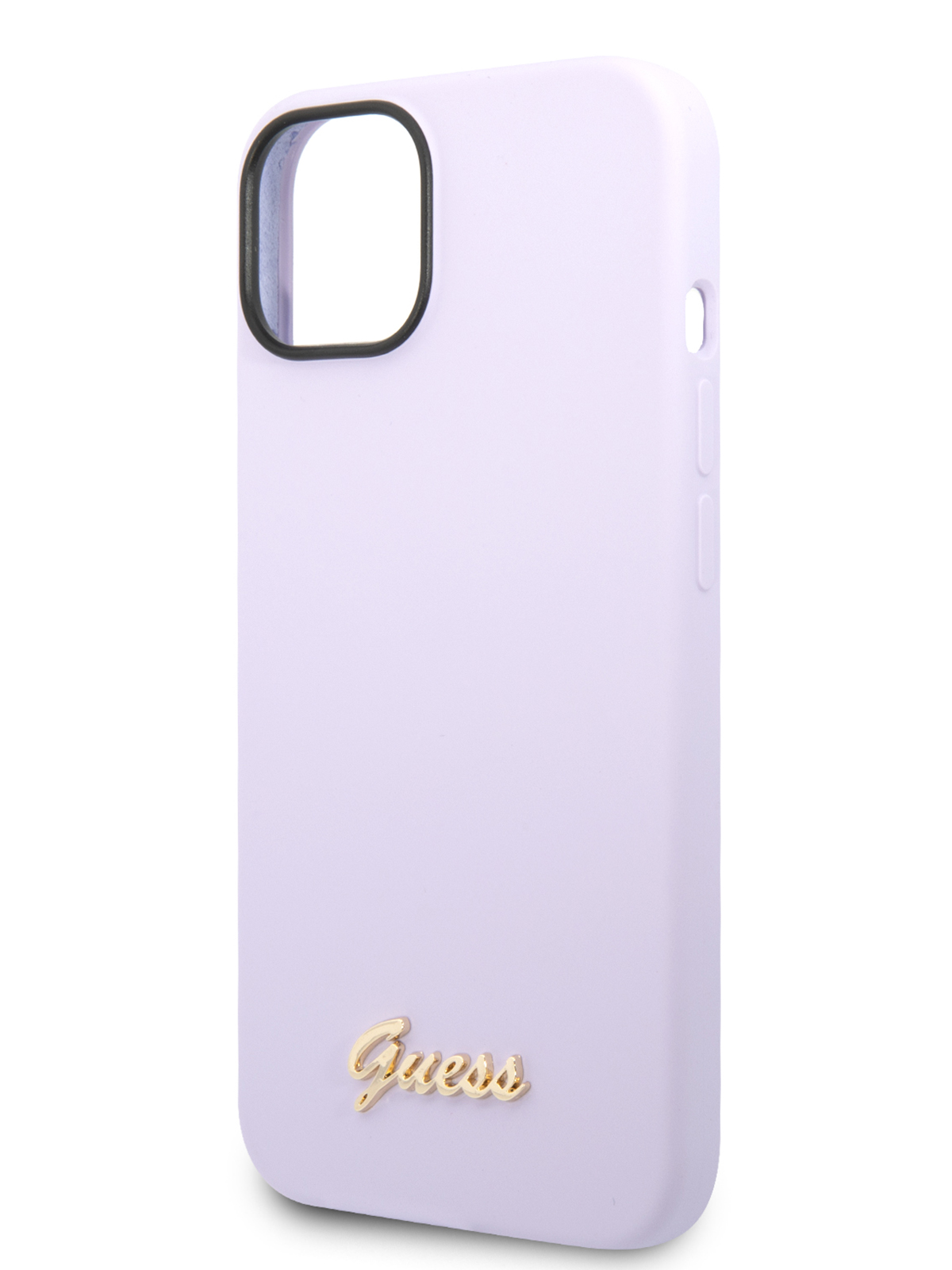 

Чехол Guess для iPhone 14 Plus Gold metal logo, сиреневый, Фиолетовый, Liquid silicone