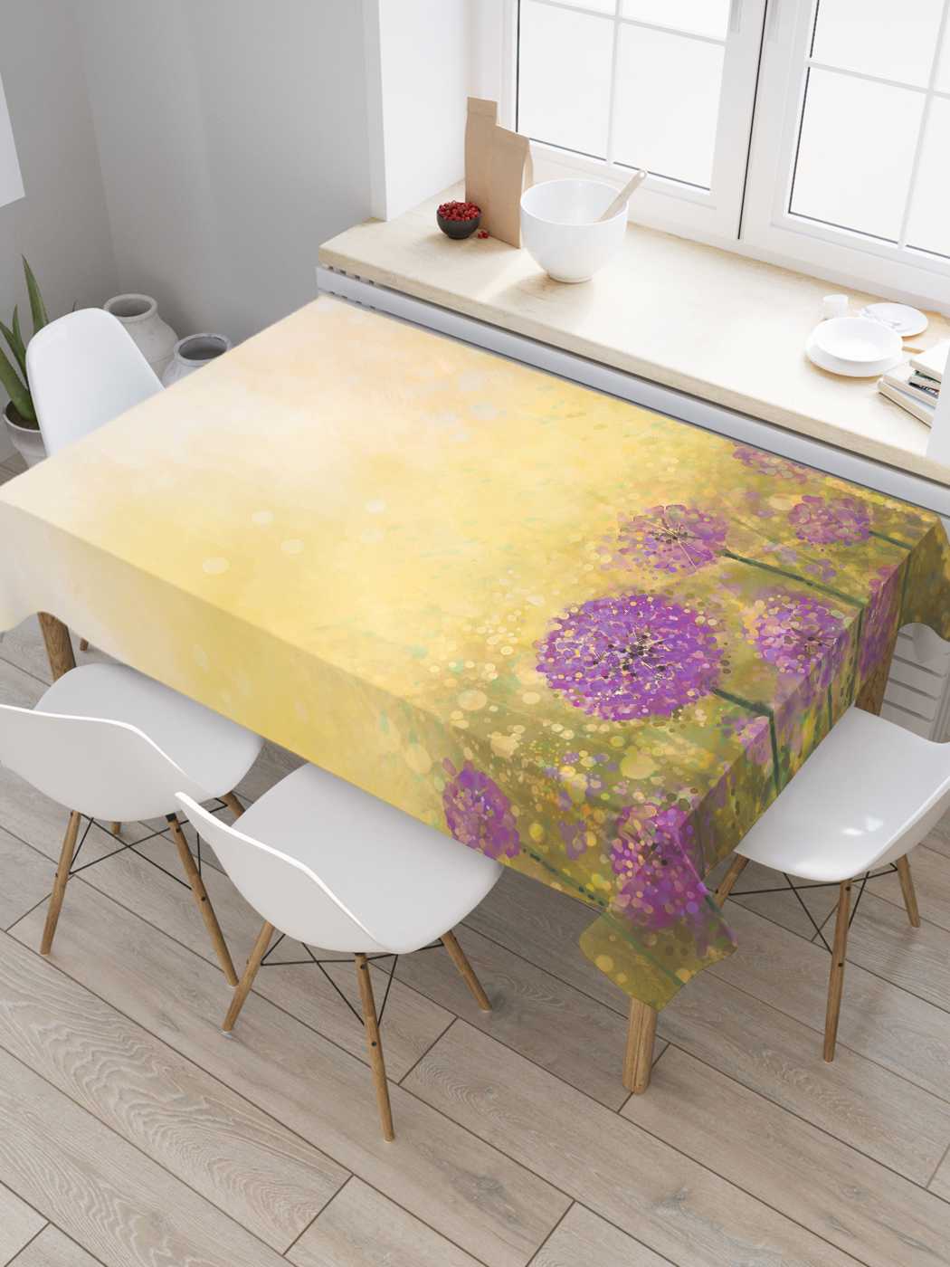 

Скатерть прямоугольная JoyArty "Цветные одуванчики" из оксфорда, 180x145 см, Желтый, Цветные одуванчики
