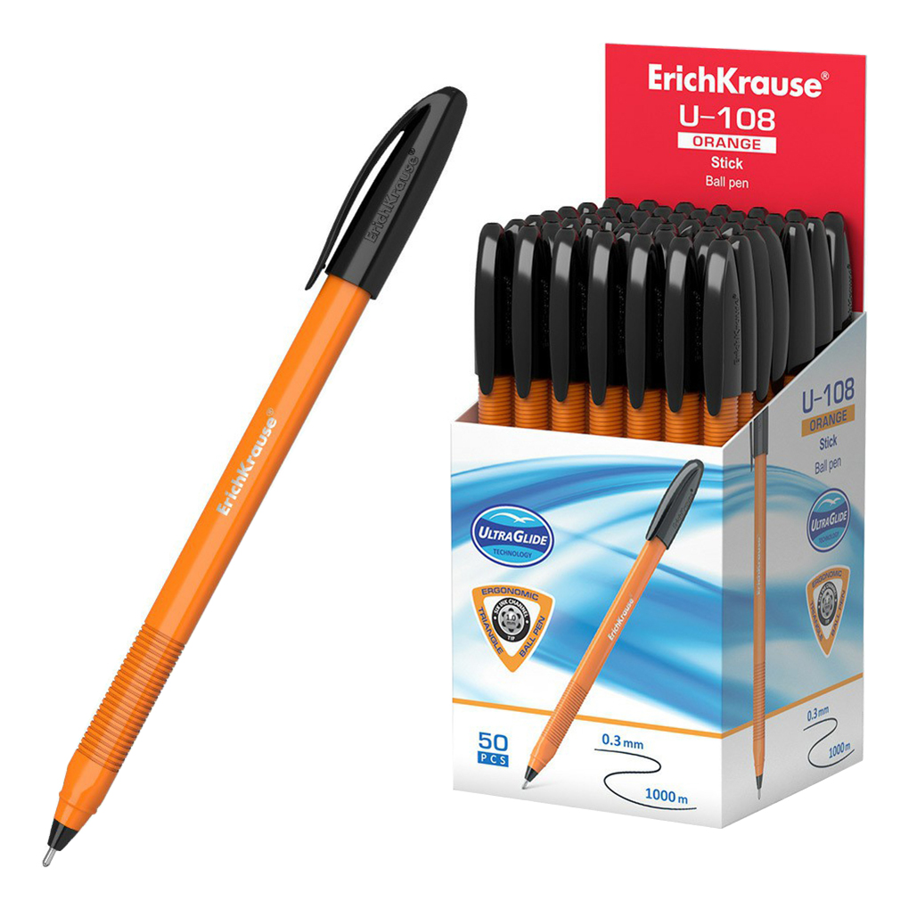 

Ручка шариковая ErichKrause U-108 Orange Stick черная 1 шт