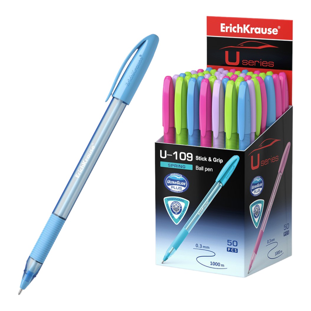 

Ручка шариковая ErichKrause U-109 Spring Stick&Grip линия письма 0,3 мм цвет чернил синий