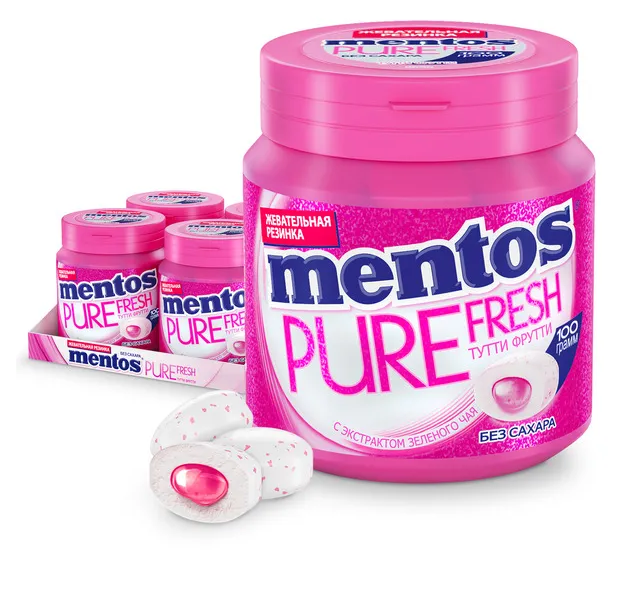 Жевательная резинка Mentos Pure Fresh Тутти-Фрутти, 4 шт. по 100 г.