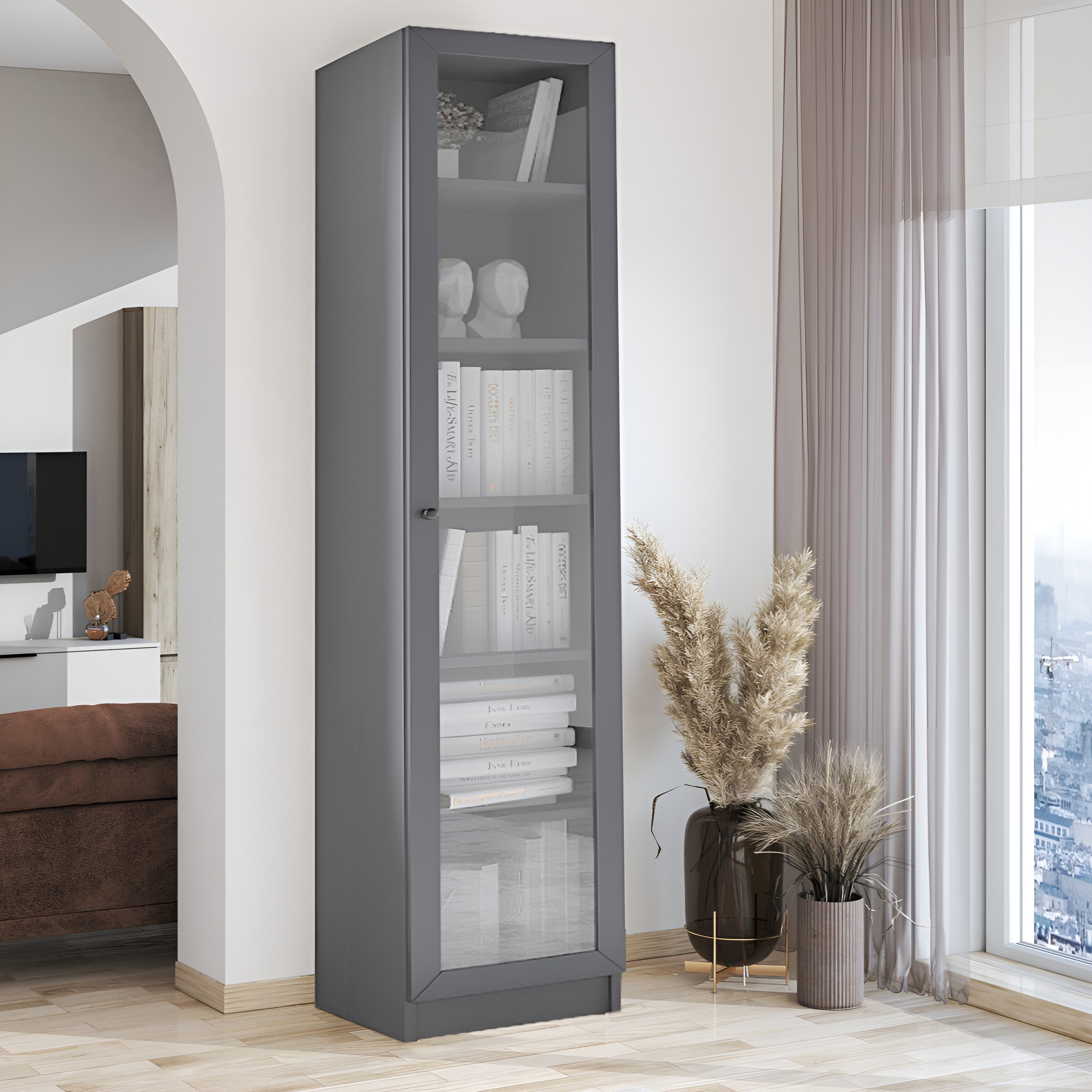 

Шкаф книжный QualisMebel Brams One 550х450х2200, Графит, Серый, Brams One