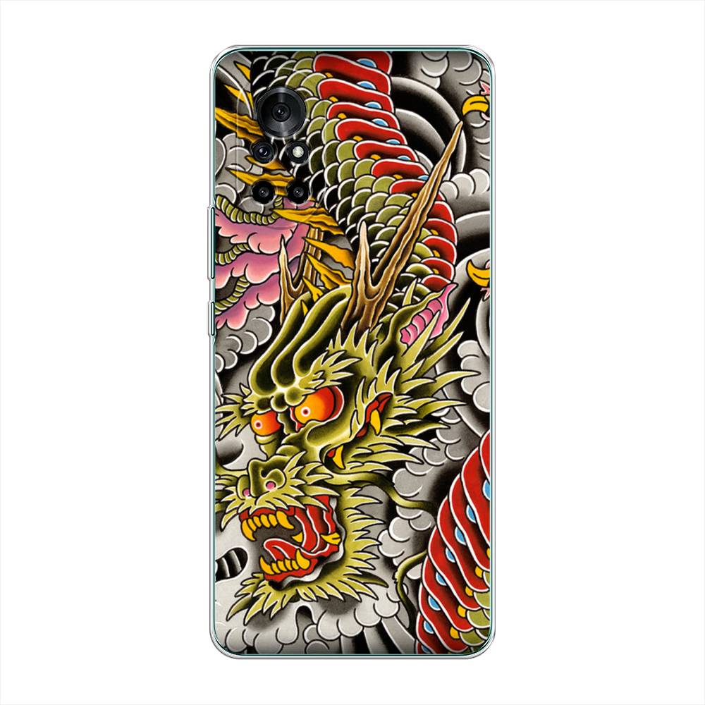 

Чехол на Honor V40 Lite "Японский дракон", Желтый;розовый;красный, 6105150-4