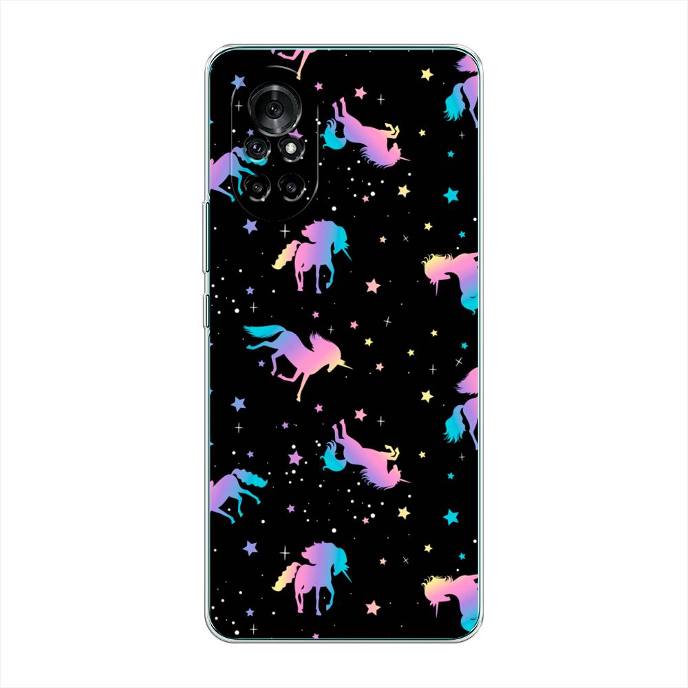 

Чехол на Honor V40 Lite "Единороги градиент", Черный;розовый;голубой, 6105150-1