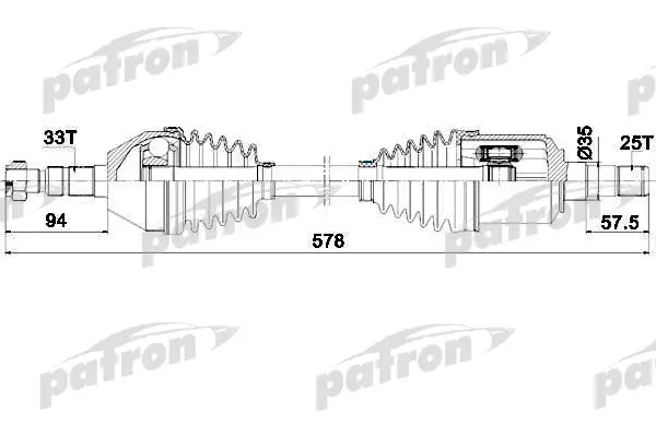 

Полуось левая 33X575X25 OPEL: ASTRA H 1,9CDTI 04- PATRON PDS0435