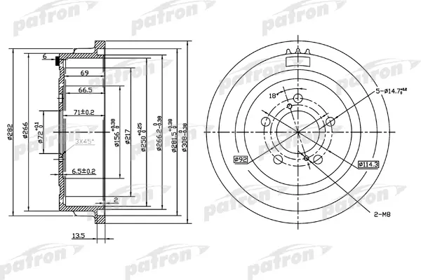 

PATRON Барабан тормозной PATRON PDR1003 комплект 1 шт